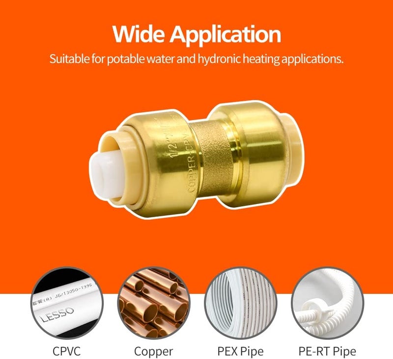 Ruby Q 2 Pack Push-to-Connect Plumbing Fittings, 1/2" Pushfit Straight Fittings with Disconnect Clip for Copper, PEX, CPVC Pipe - Image 3